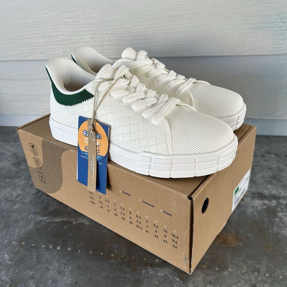 STQ Women’s Knit Shoes Size 7.5 White Green - Ease In - New With Box